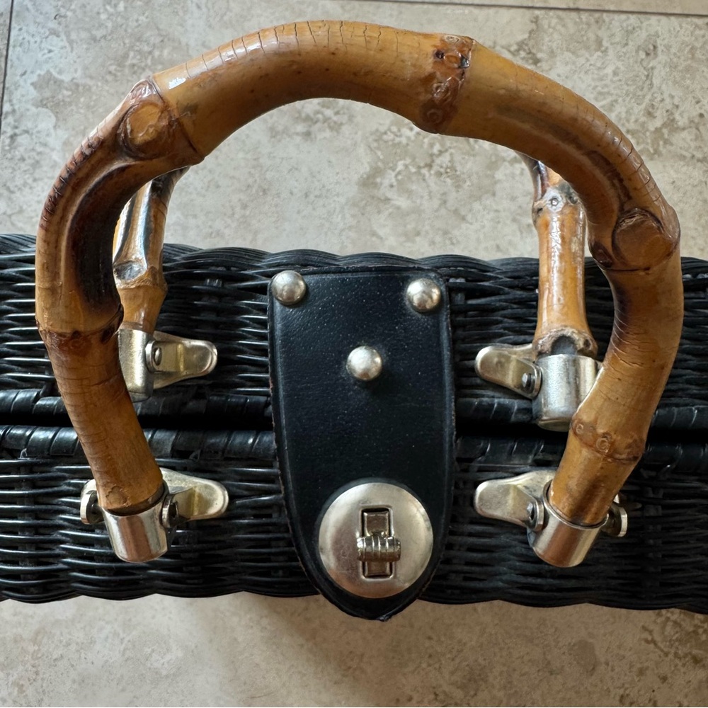 1950s Lesco Lona Large Briefcase Bag Wood Handles MCM - Picture 2 of 8
